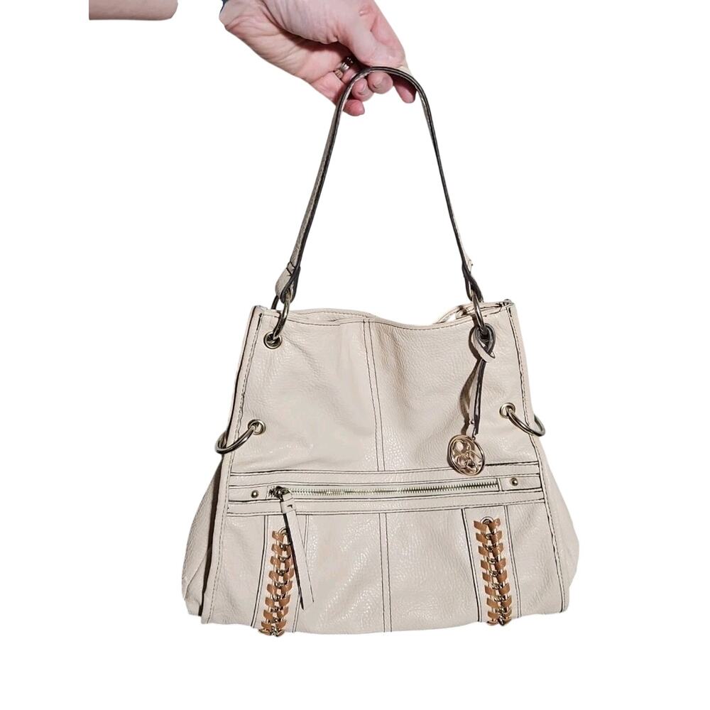 Jessica Simpson Faux Leather Shoulder Bag Purse Cream Brown Y2k Glam